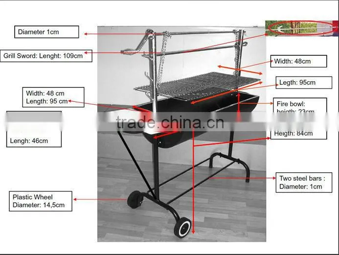 Auplex iron outdoor barbecue cart new bbq smoker professional charcoal picnic bbq charcoal smoker grill NO.AU-CL