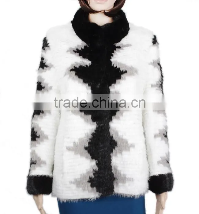 High quality fashion mink fur coats striped mink fur coat KZ150099