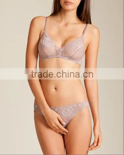 hot sexy ladies wireless and unpadded full cup lace bra and panty underwear set