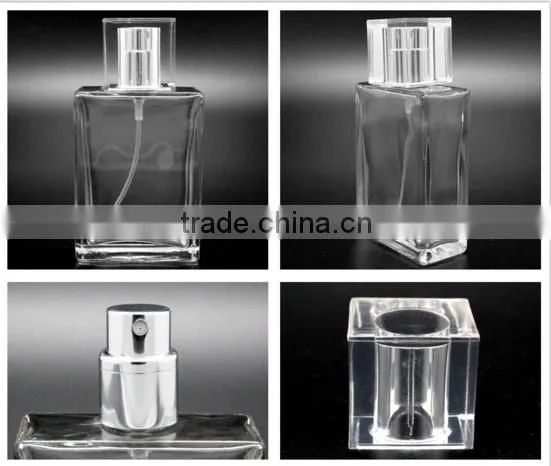 30 ml transparent glass flat square card 13 mm bayonet body spray perfume bottles