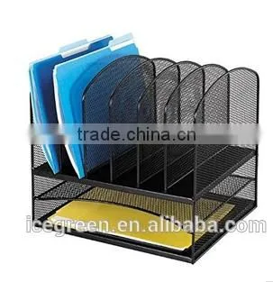 Black Metal Wire 4 Compartment Office Desk Drawer Organizer Tray / Open Storage Bin Basket Rack