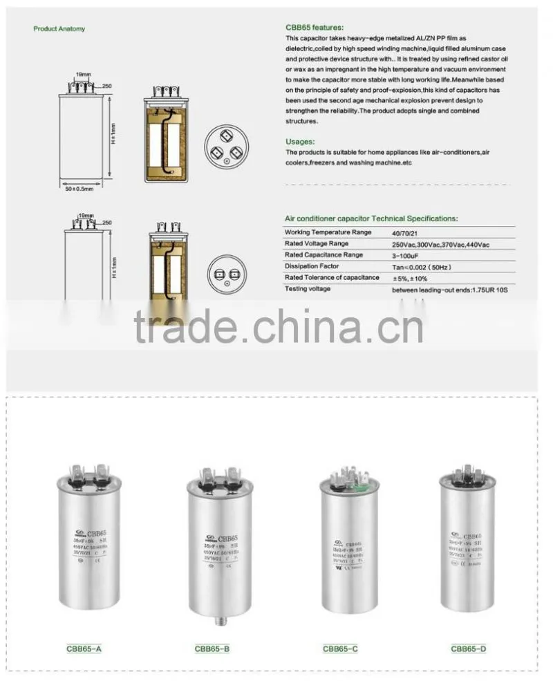 cbb65 60uf 250v motor starting capacitor