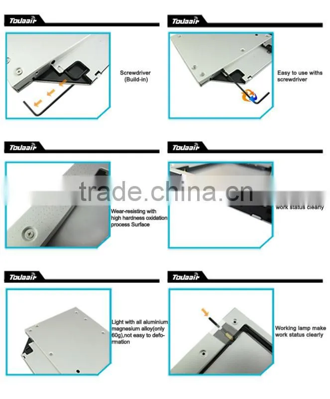 New Universal laptop Pro Optical bay 2nd HDD Hard Drive Caddy SATA 12.7mm Hard Drive Caddy with screwdriver