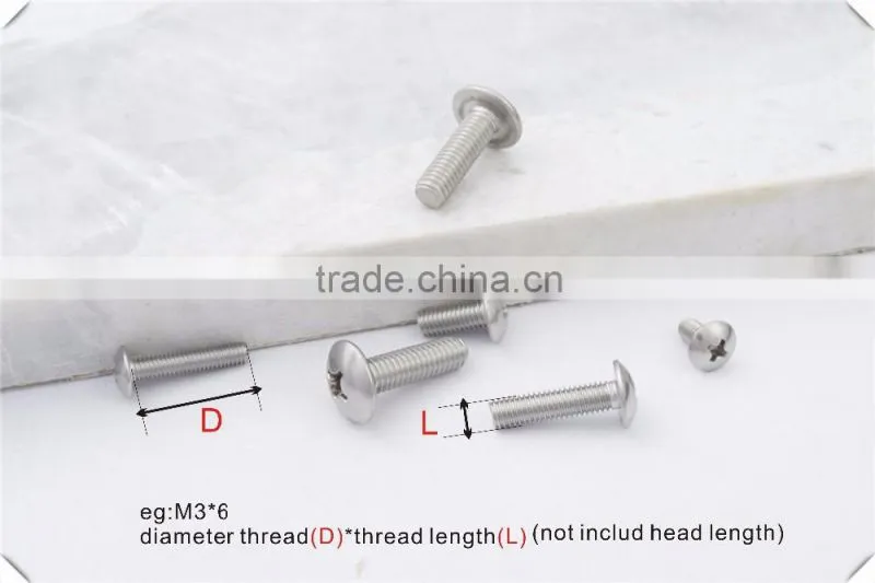 Different Sizes 304 stainless steel cross recessed truss head screw