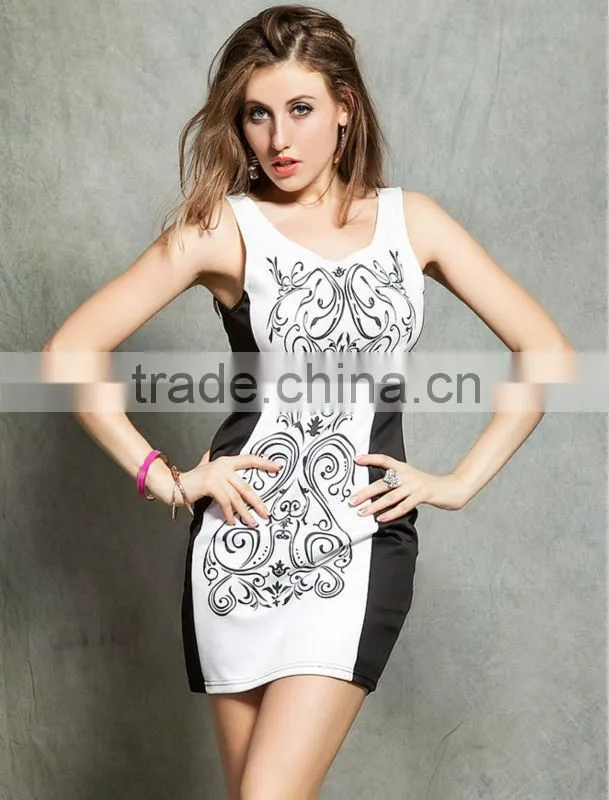 Soft-touch rose pattern mature women sleeveless new model dress 2014