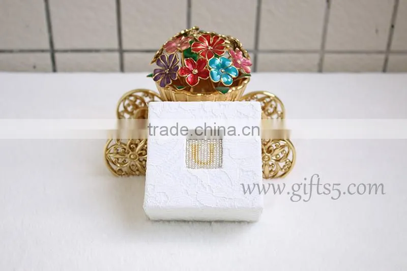 Elegant Wedding jewelry box for sale with beaded name plate of U
