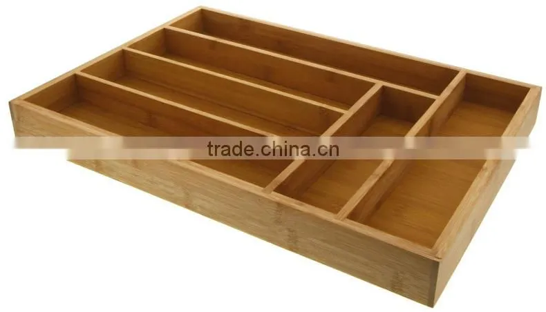 BH009/ 6-Slot Kitchen Bamboo Drawer Organizer With Flatware Cutlery Accessories or Gadgets Tray