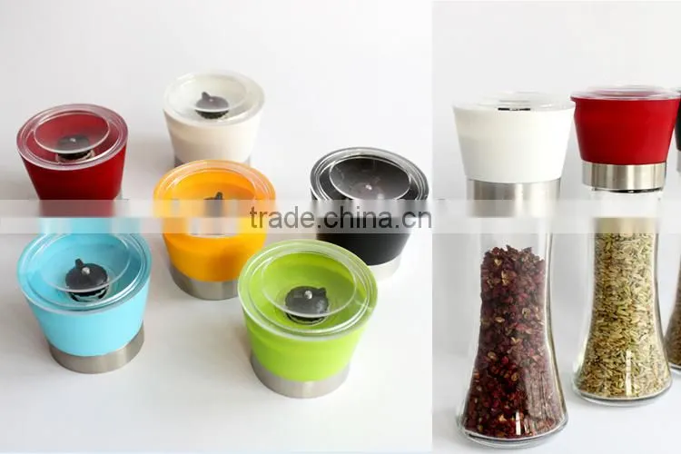 long term glass pepper grinder with colored caps