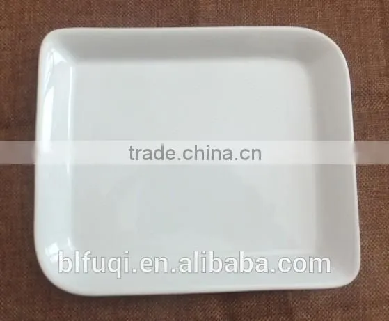 Cheap bulk white Rectangle porcelain dessert plate for hotel restaurant used 9''ceramic dinner plate & dish stock