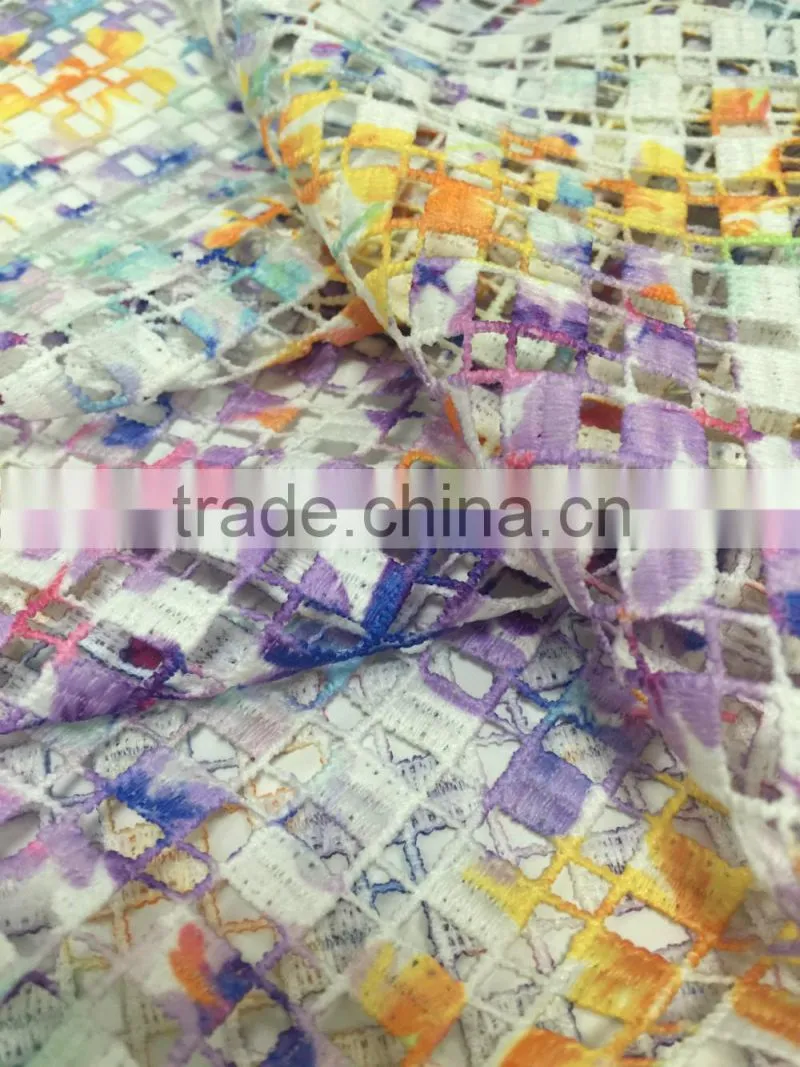 Fashion design chemical lace fabric and beautiful color printing and dyeing