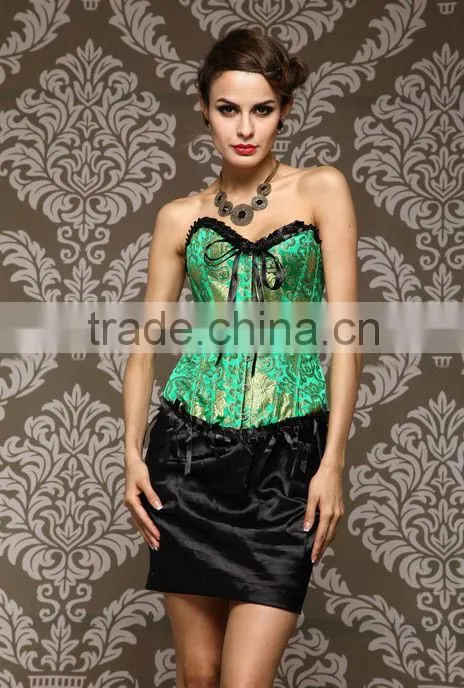Classic print corset with back ribbon,flower printed corsets