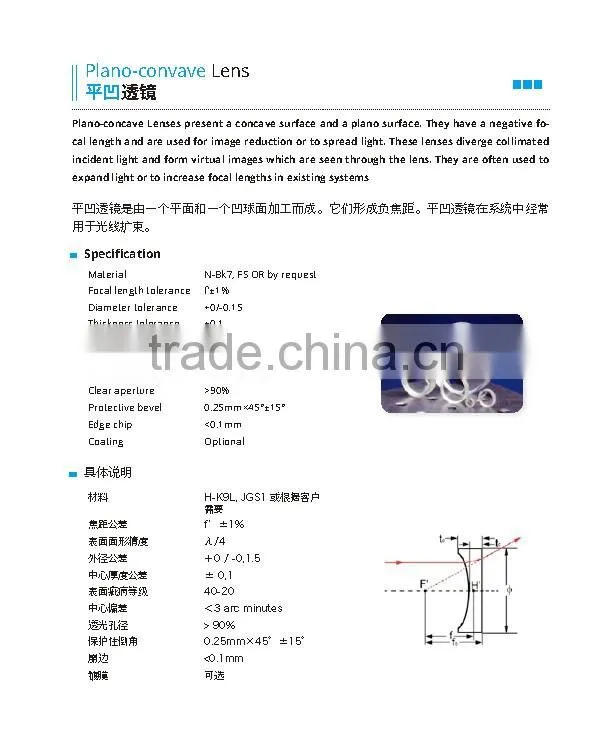 Plano-convave Lens Optical Lens