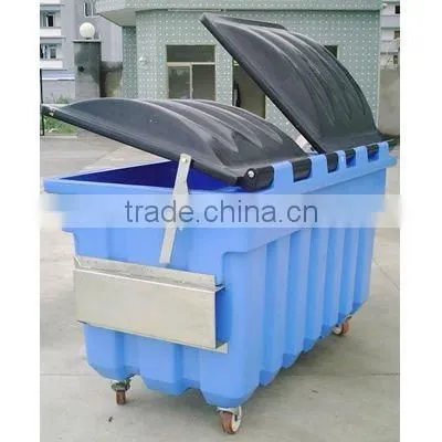 Plastic outdoor trash bin made by rotational molding