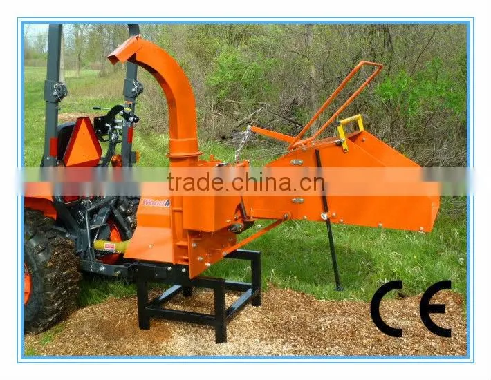 CE PTO driven stationary leaf shredder tractor wood chipper, automatic hydraulic feeding rolls