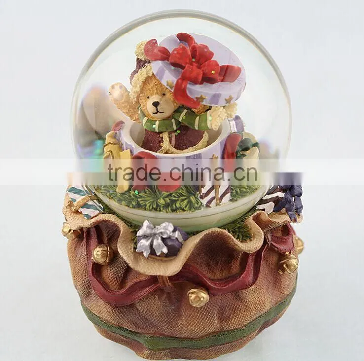 Resin teddy bear music box musical christmas snow globes