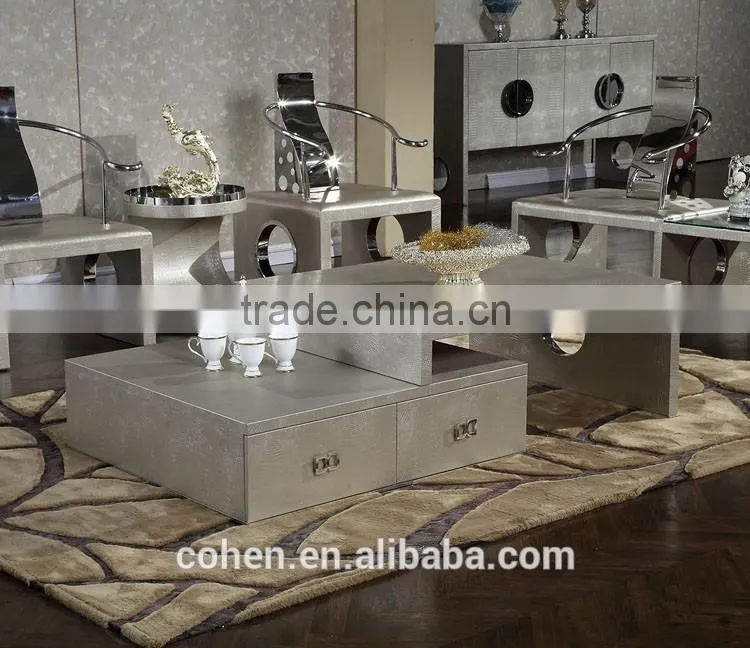 2016 modern design removable stylish new center table coffee table covered by PU for stainless steel furniture