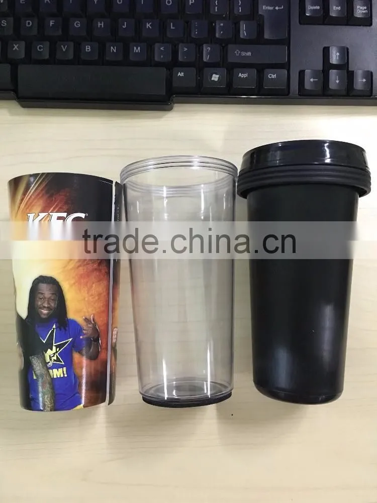 16 oz double wall plastic travel mug with cover paper
