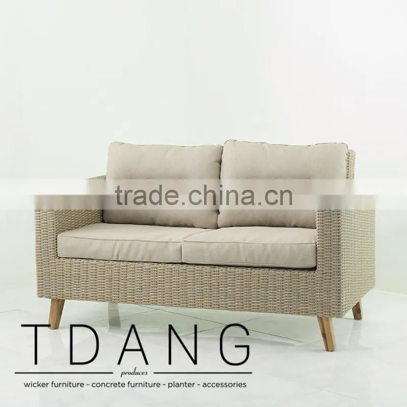Fiji Wicker Sofa with wooden legs - Contemporary Rattan furniture garden bench.