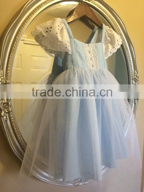 New arrival baby Clothes wholesale Hot sale cotton cheap 2017 blue Children's Boutique fashion girls short frocks dress