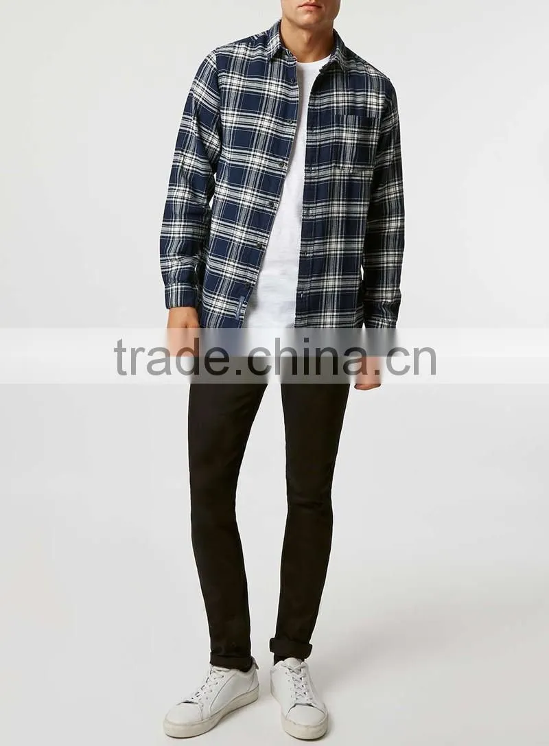 2016 oxford check men shirt wholesale in China