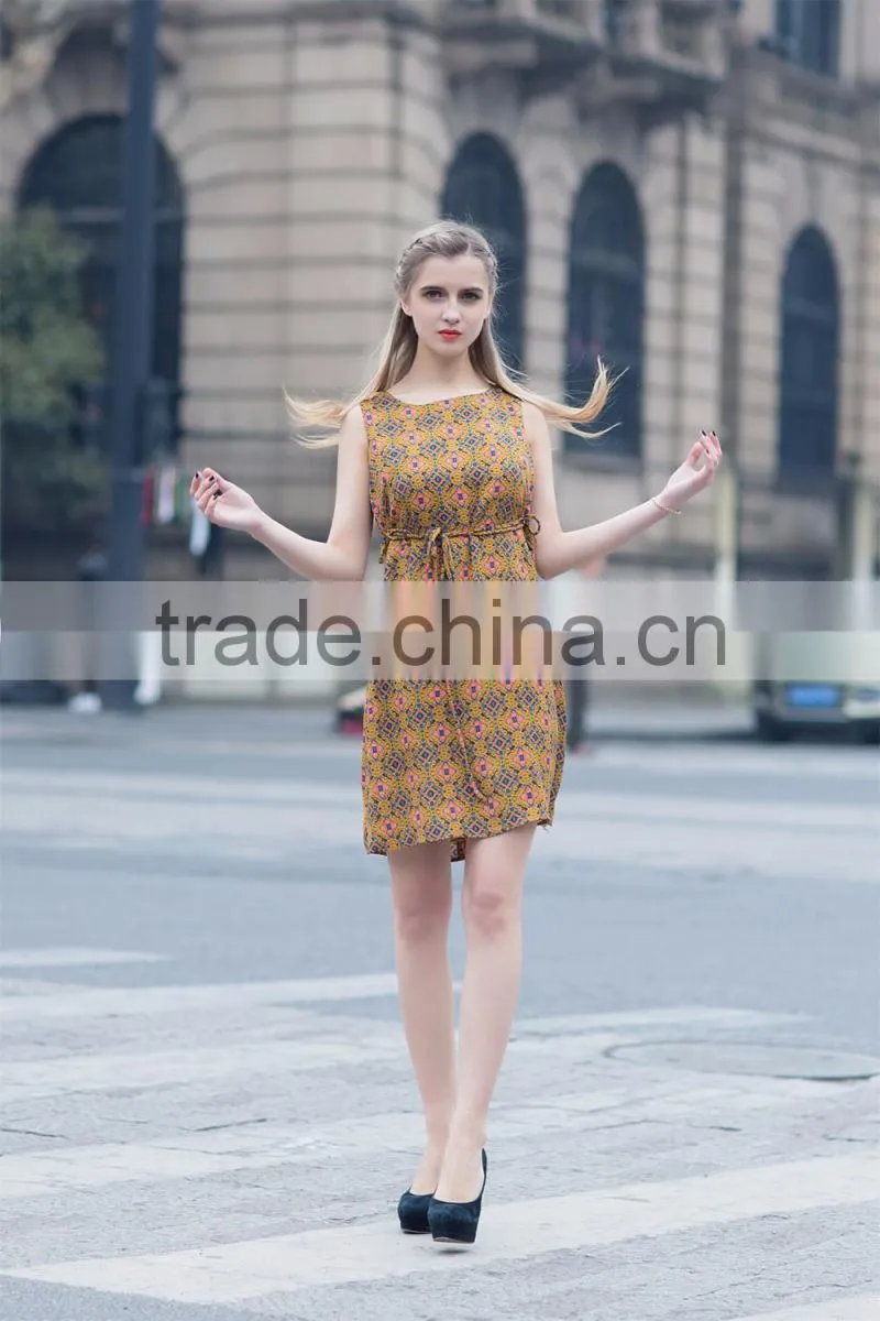 women's lovely dress for summer fashion printed dress slim fit sleeveless dress casual skirt