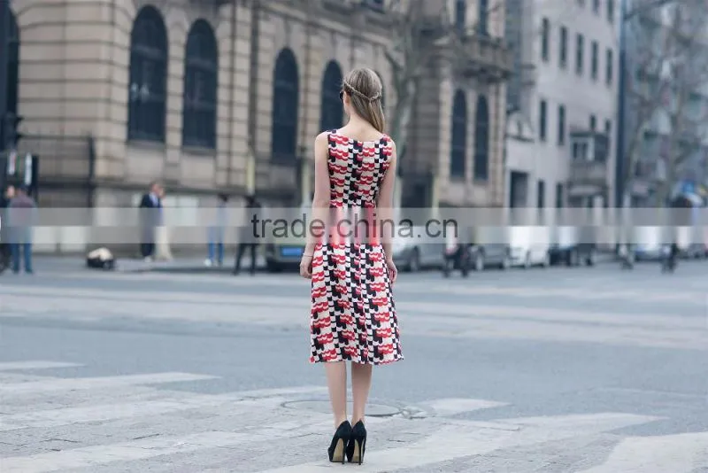 ladies's summer fashion chiffon printed dress in casual dress slim fit sleeveless long dress casual skirt