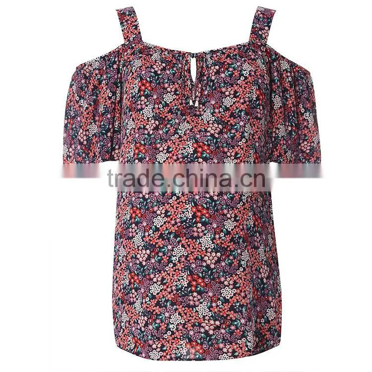 Ditsy Print Cold Shoulder Top With Tie Detailing Maternity Clothes Cheap