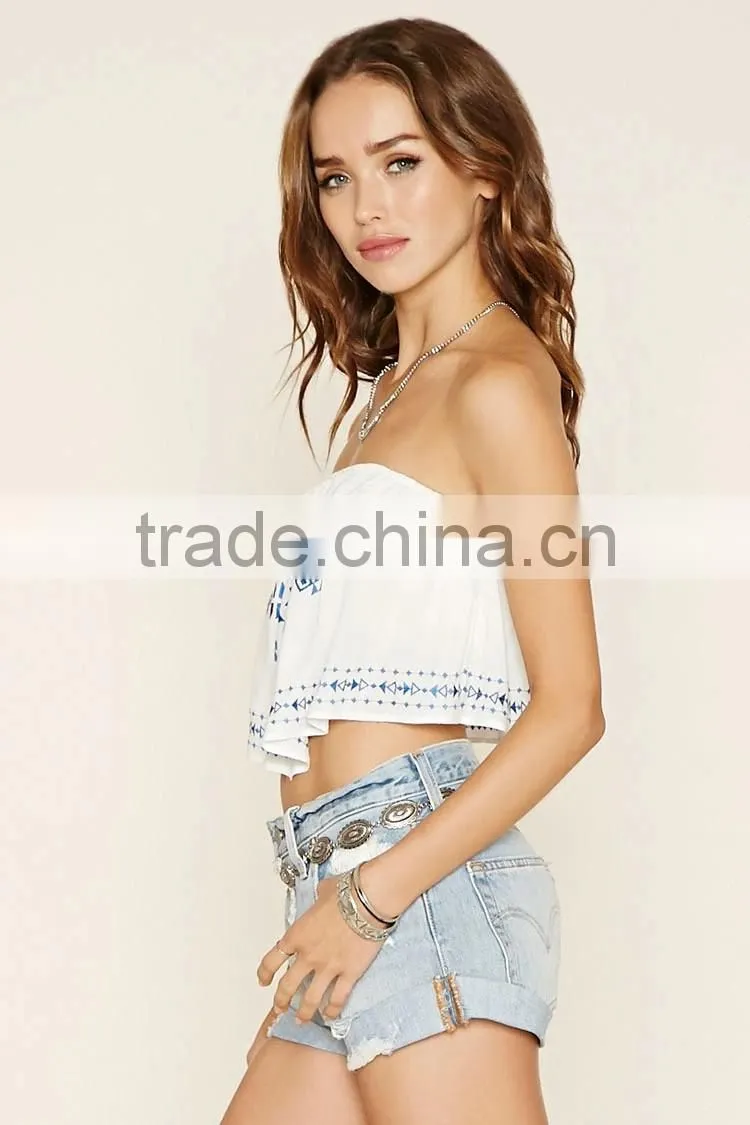 2016 guangzhou shandao oem service summer new design sleeveless fashion off shoulder embroidered women tube top