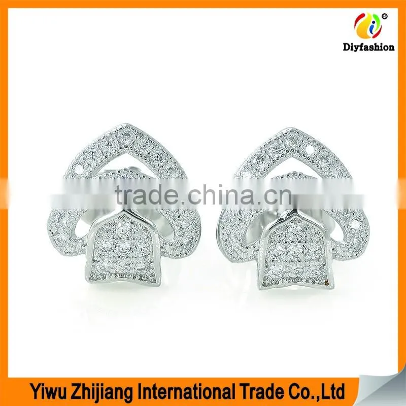 2017 new fashion Set auger Inlay zircon Platinum plating double heart earrings