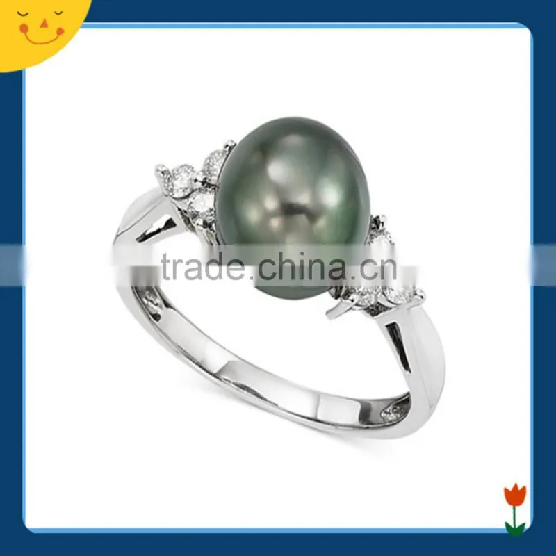 2015 newest wedding jewelry design silver black pearl ring
