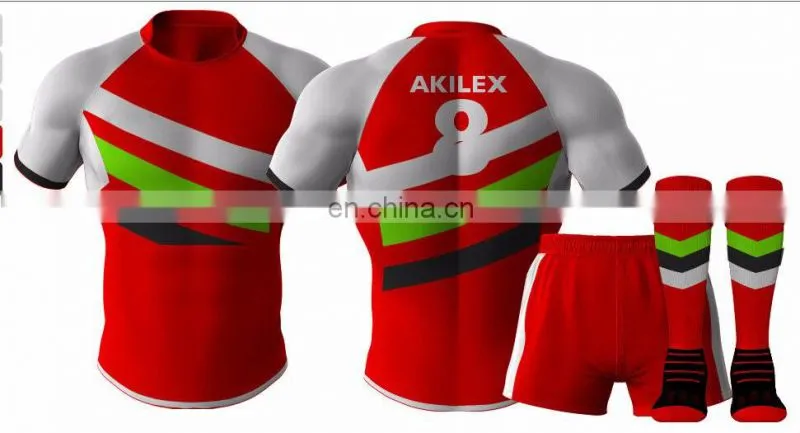 Manufacture red custom design sublimation rugby jersey with socks