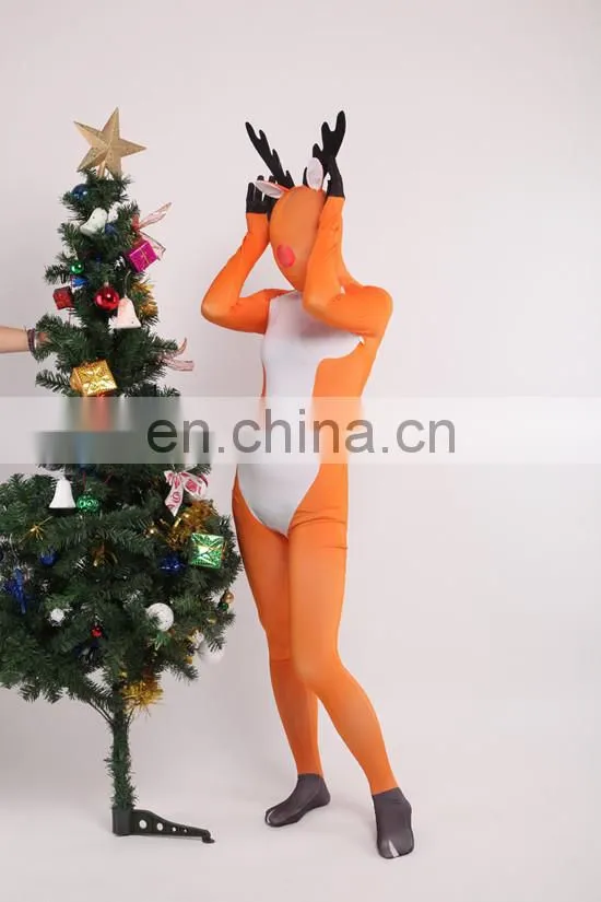 Christmas Day Santa Deer Full Body Spandex Lycra Cosplay Costume Orange
