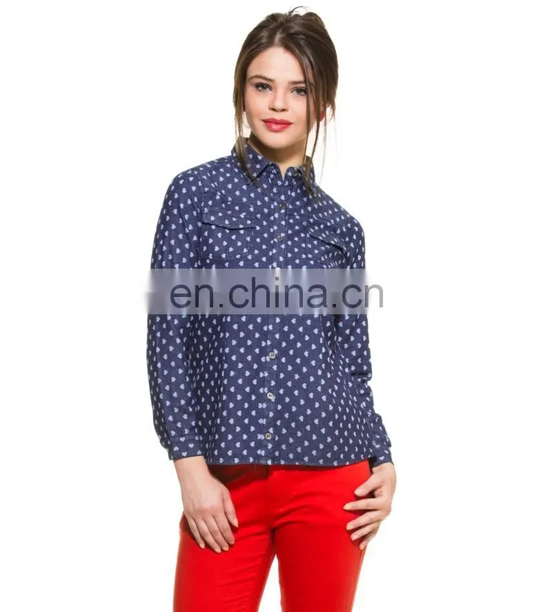 Ladies Summer Fashion Tops INDIGO DENIM FULL SLEEVED SHIRT