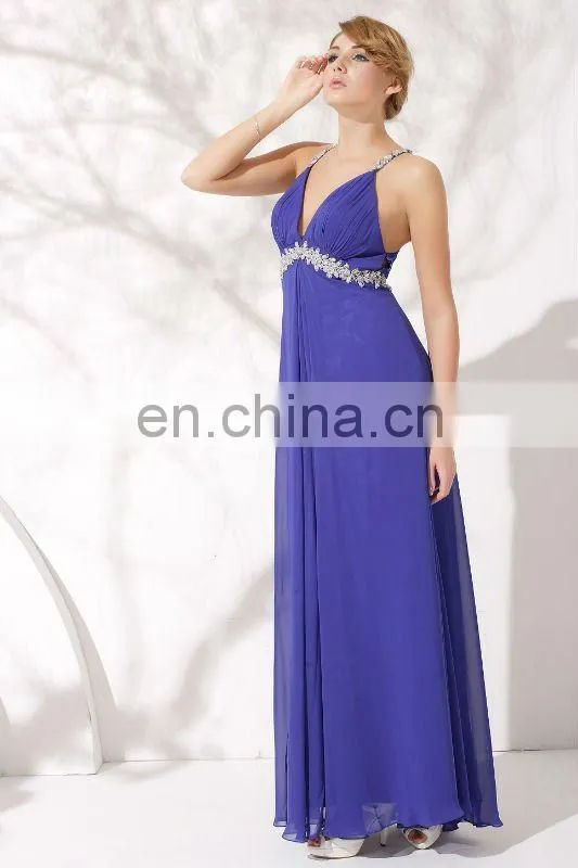 New design beaded sexy backless long chiffon prom dress