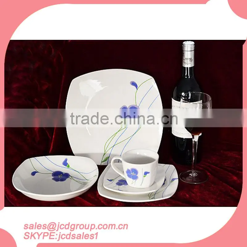 White Porcelain Square Dinner Set Of 20 Pcs With Decal