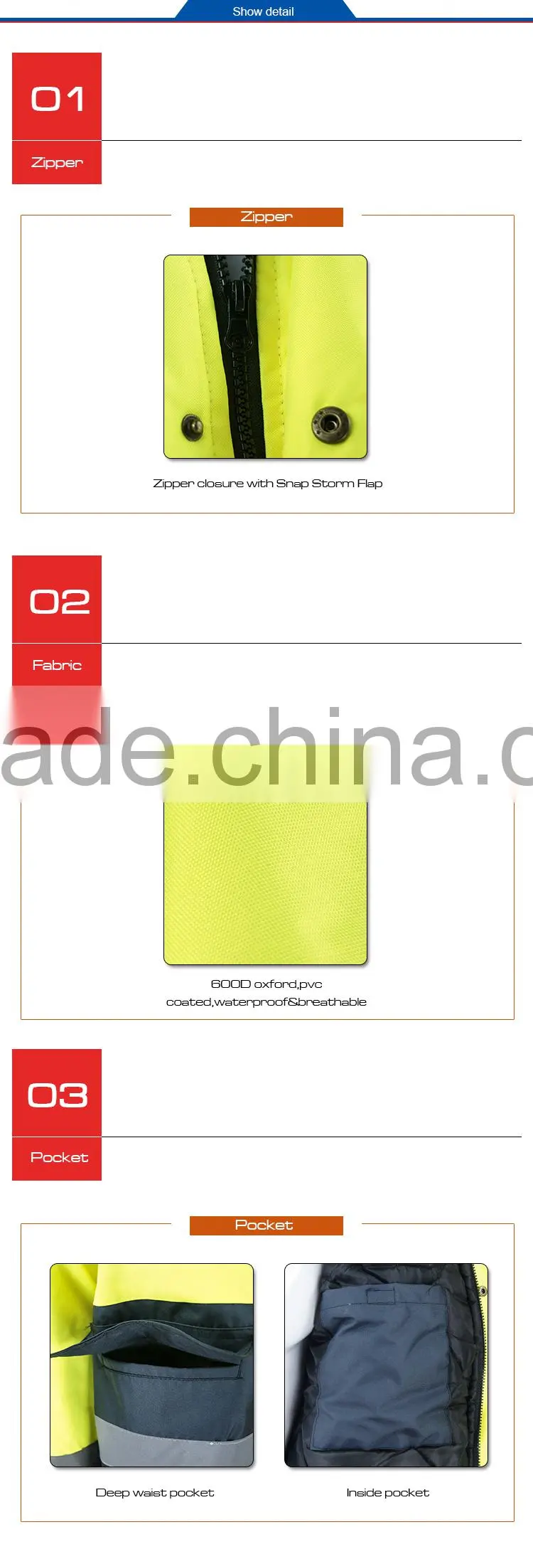 Cheap high visible road safety winter reflective jacket RF072