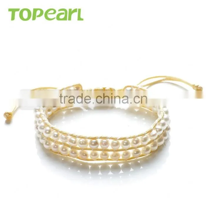 Topearl Jewelry Popular Potato Shape Freshwater Pearl Bracelet Woven Leather Wrap Fashion Bracelet 2016 CLL172