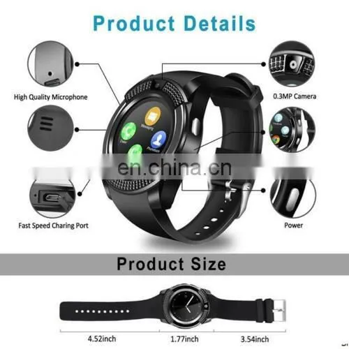 V8 user manual Wrist Watch phone with Camera SIM Card Slot Waterproof smart watch iosv8 smart watch