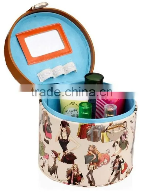 Printing hard leather cosemtic organizer artist train case,leather makeup vanity case,beauty makeup travel carrying case