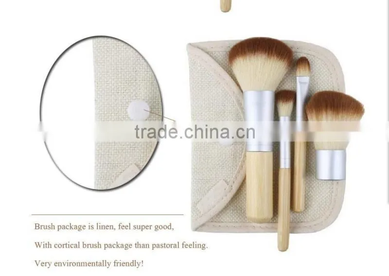 Face use beauty brush kit 4pcs with bamboo handle for traveling