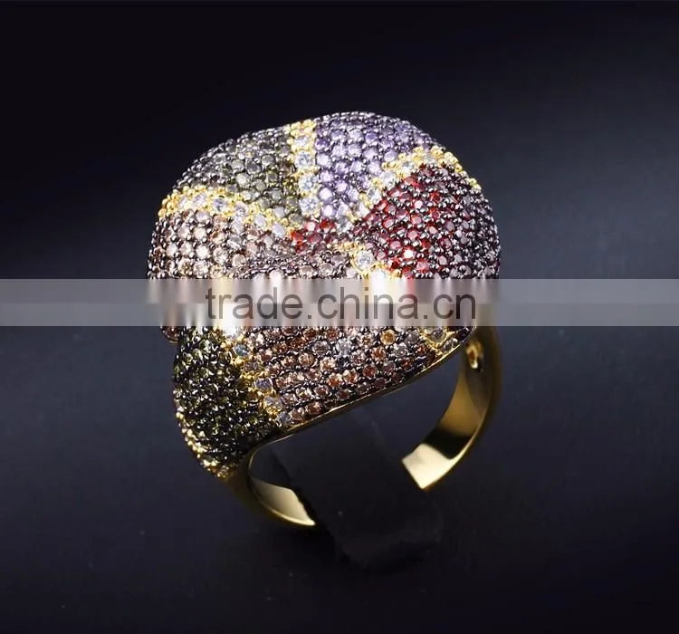 New Colorful Cubic Zirconia Pave Setting CZ Party Jewelry Trend Gold Thick Snake Ring