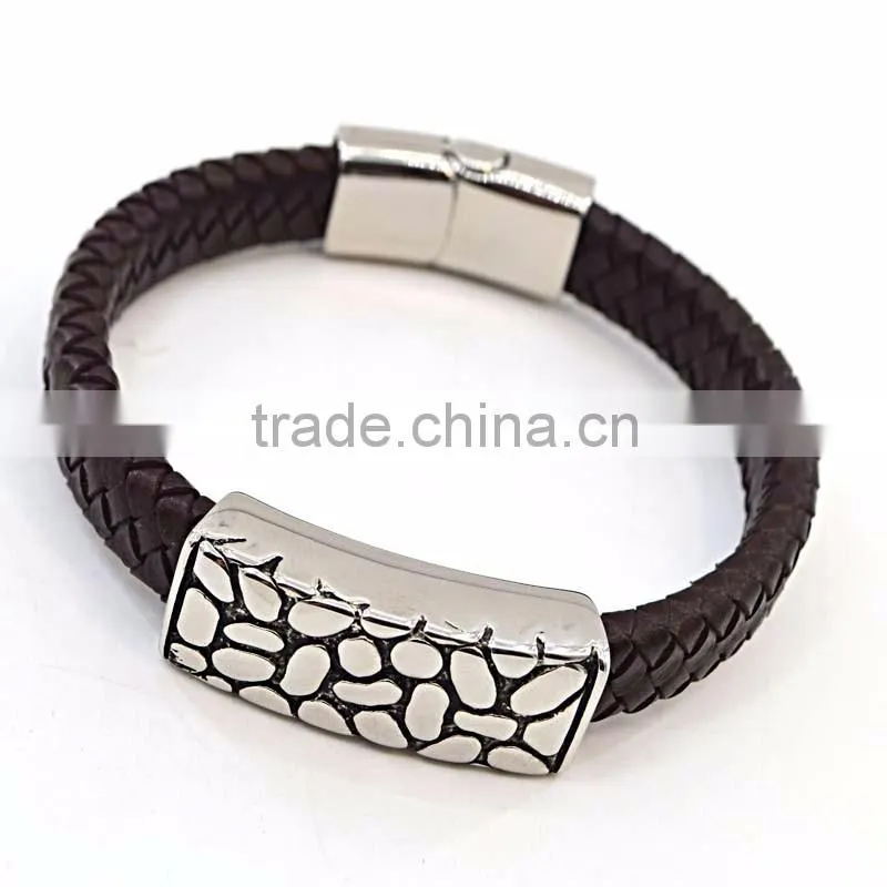 fashion jewelry best selling items engraving logo bio magnetic mens leather bracelet