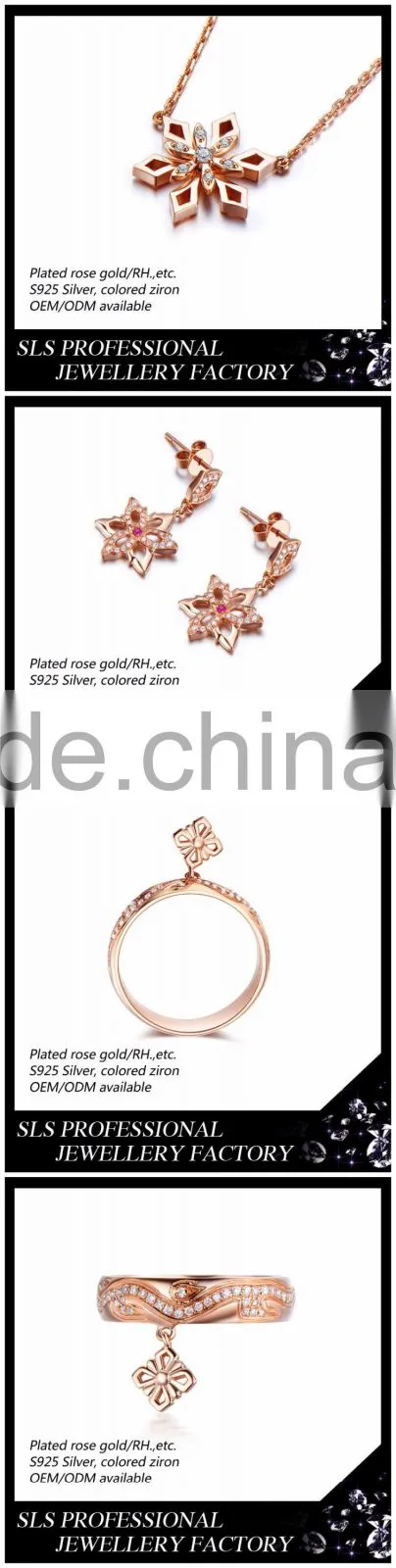2015 Fashion italian style 925 stering silver rose gold plated beautiful jewelry set