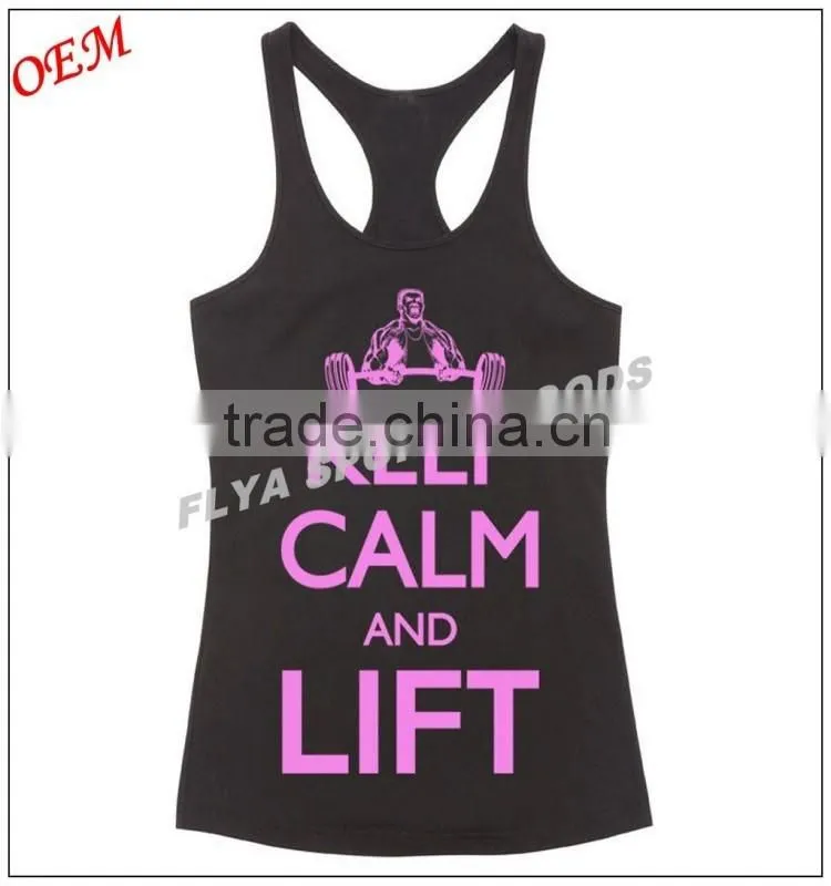 Ladies cotton/elastane racer back sexy gym singlet tops