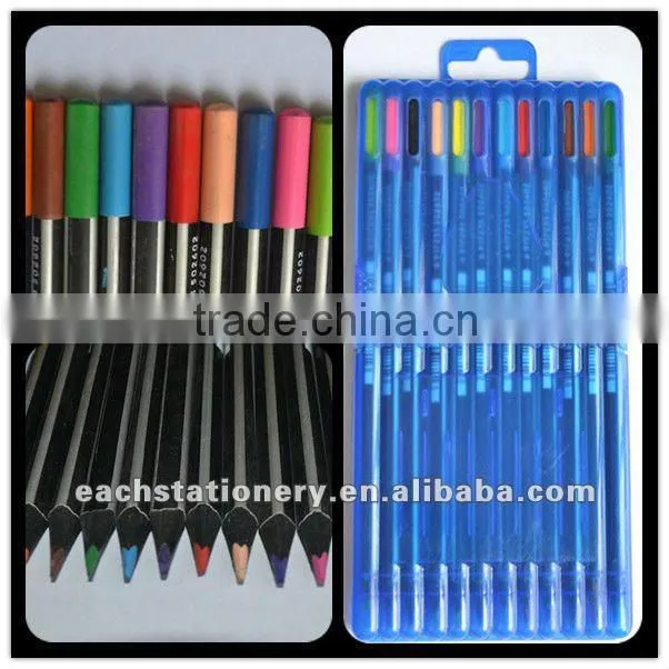 12colors triangle shape black and silver japanese stripe color pencils set for kids with pvc pencil case