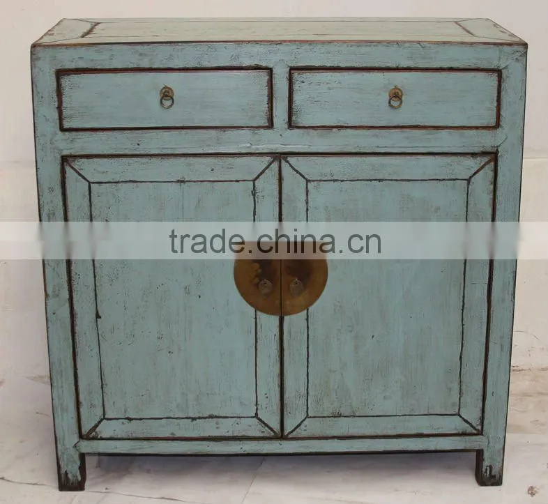 chinese antique furniture -- blue two drawer two door cabinet