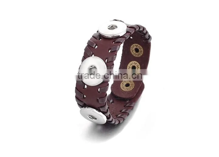 2015 Hand Knitting Interchangeable 18mm Ginger Snap Button Bracelet pulseras leather Snap Bracelets