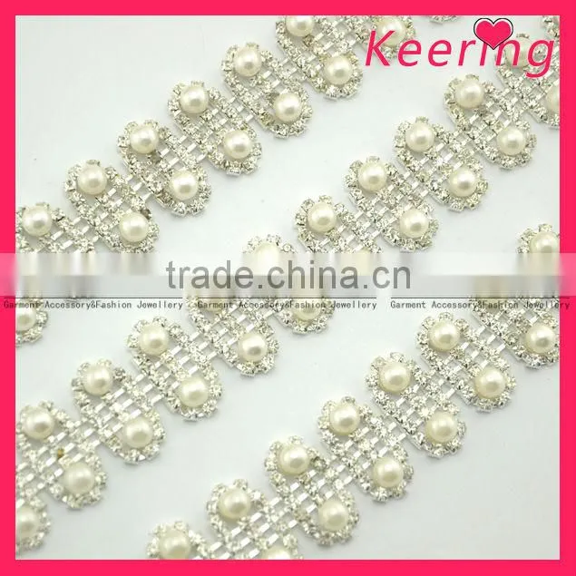 Wholesale 2014 pearl wedding triming rhinestone chain WRC -094