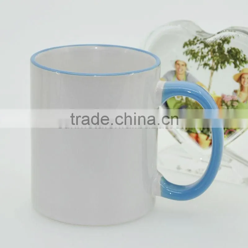 Sunmeta wholesale 11oz rim and handle color blank heat press mug, sublimation coated mug