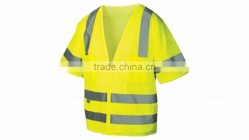 Short Sleeves Hi Vis reflective Safety Jacket Mesh Vest with reflector 3 point tear away